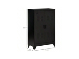 Armário De Arquivo Com Portas De Ripas, Sideboard Com Prateleiras, Preto, 75 X 33 X 110 Cm Para Escritório E Sala Liptaptyn