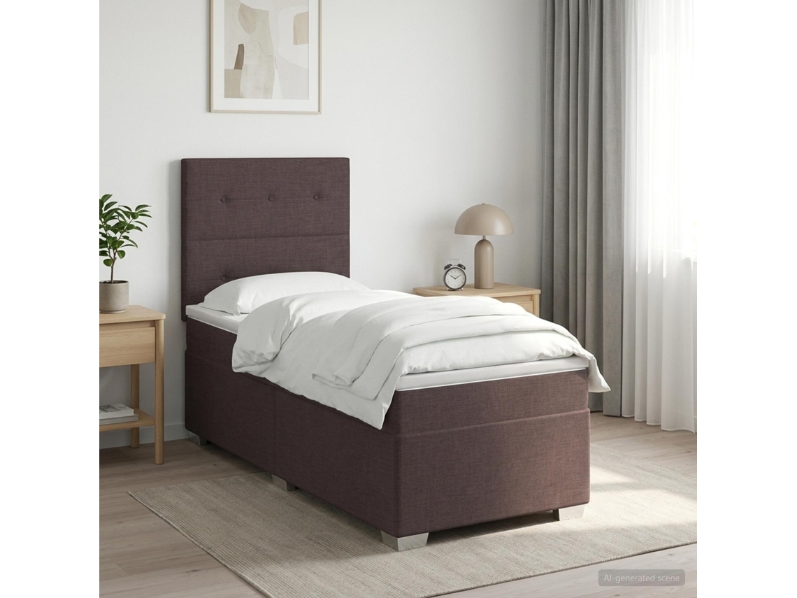 Vidaxl Cama Box Spring Com Colchão Marrom Escuro 80 X 200 Cm Tecido