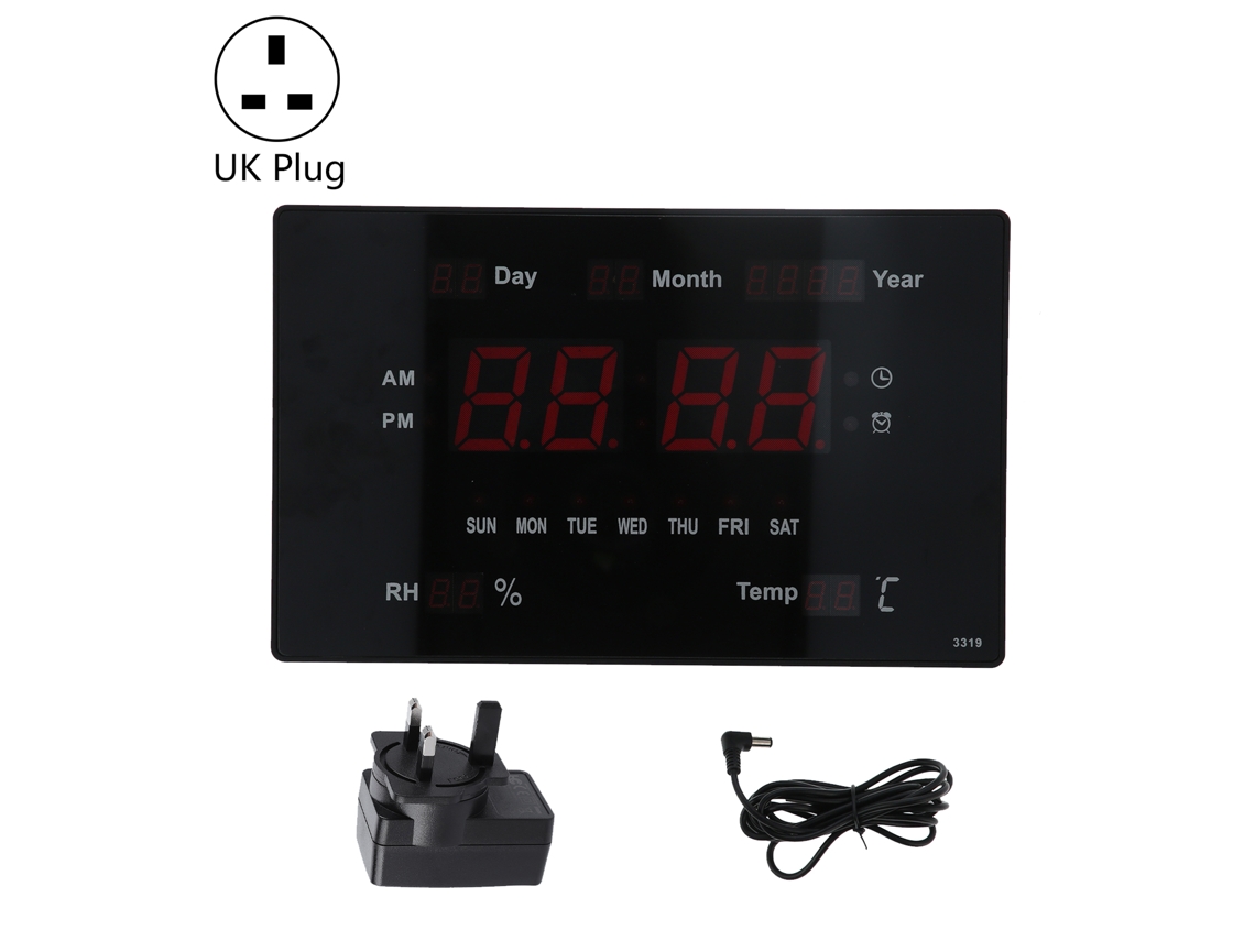 Relógio digital LED parede/mesa com temperatura, umidade, calendário perpétuo 100-240V | S/MARCA