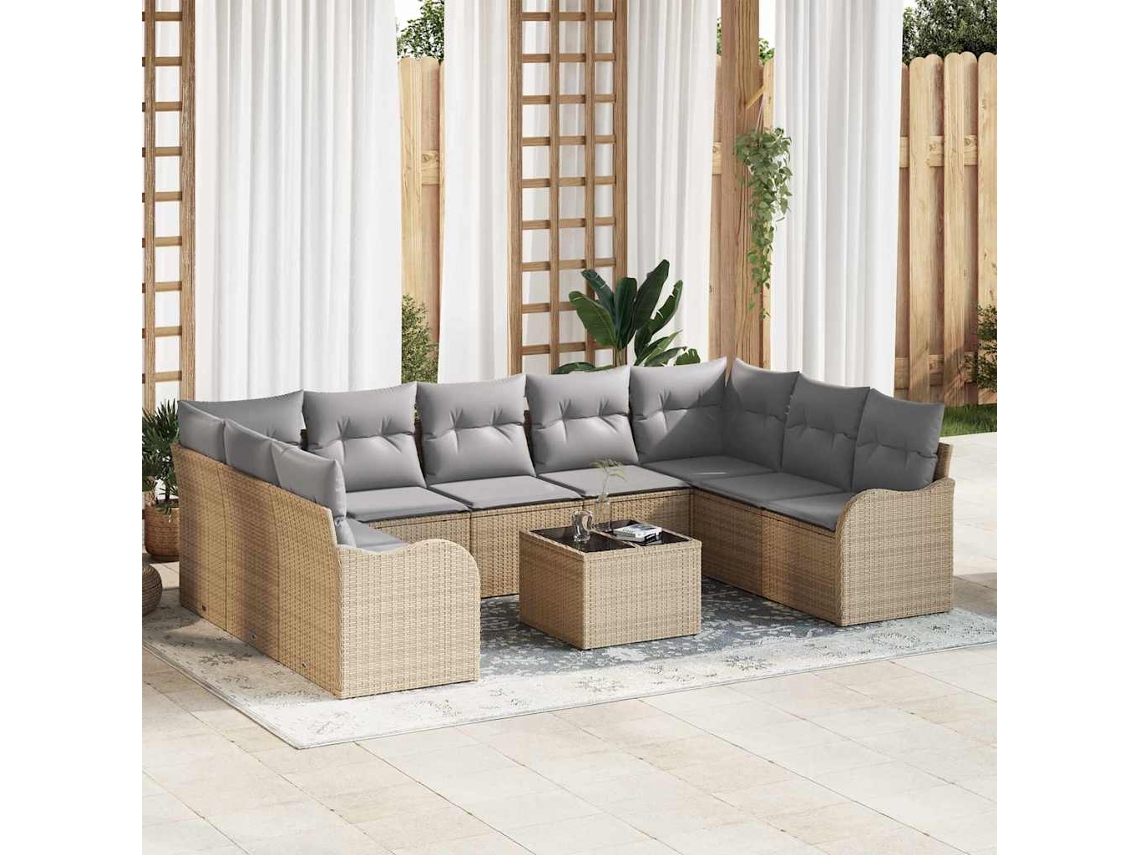 Vidaxl Conjunto De Sofá De Jardim 10 Unid. Bege Vime Pe