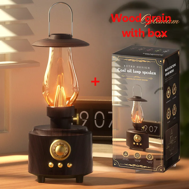 Rádio Fm Alto falante Bluetooth com Luz Ambiente Reprodutor de Música Compatível com Cartão Tf Entrada Aux MDUG (com Acabamento em Madeira)