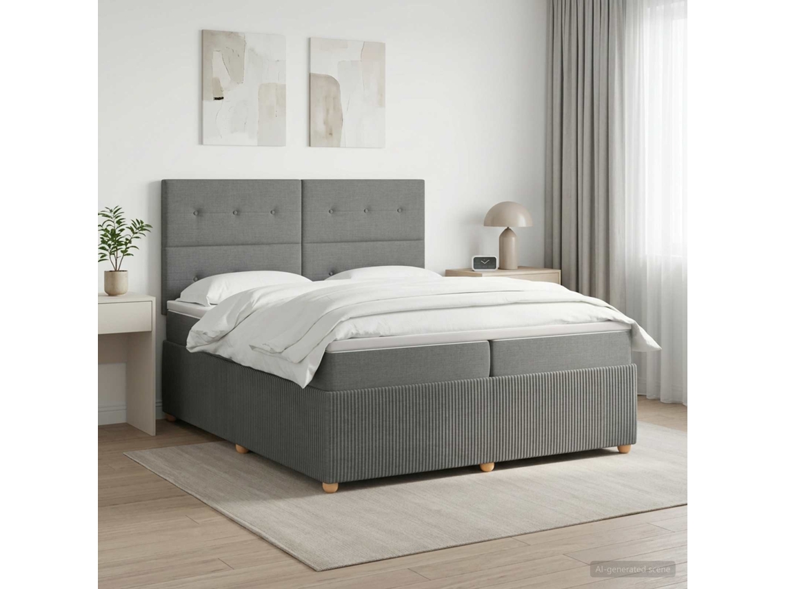 Vidaxl Cama Box Com Led E Colchão Cinzento-escuro 200 X 200 Cm Tecido