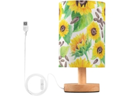 Abajur De Cabeceira Com Estampa Girassol Em Aquarela, Com Porta Usb, Sem Necessidade De Lâmpada, Luz Led Quente Para
