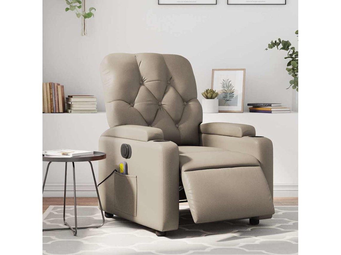 Vidaxl Poltrona Massagens Reclinável Elétrica Couro Artif. Cappuccino