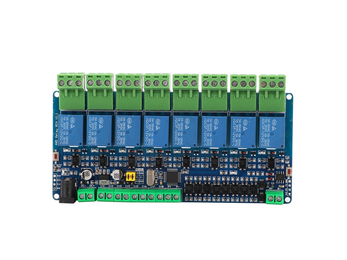 Módulo Relé 8 Canais Com Interface Rs485 Ttl Entrada Saída Dc 12v