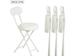 Conjunto De 4 Cadeiras/banquetas Dobráveis, Assento Redondo Em Tecido Com Efeito De Pelagem Falsa Branca Ernst Meubles Cosy
