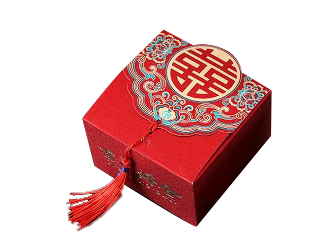 Caixa de doces xi chinesa estilo tradicional para casamento festa portátil espaçosa 6.5x6.5x4.5cm com marca