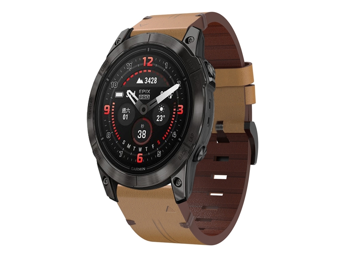 Bracelete Para Garmin Epix Pro (42mm) - Couro - Fivela De Aço (20mm) Marrom Claro