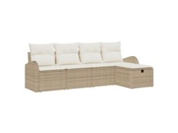 Conjunto 5 Sofá De Jardim Vidaxl Bege Vime Pe