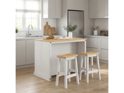 Vidaxl Conjunto De Ilha De Cozinha 3 Pcs Branco E Cera De Mel