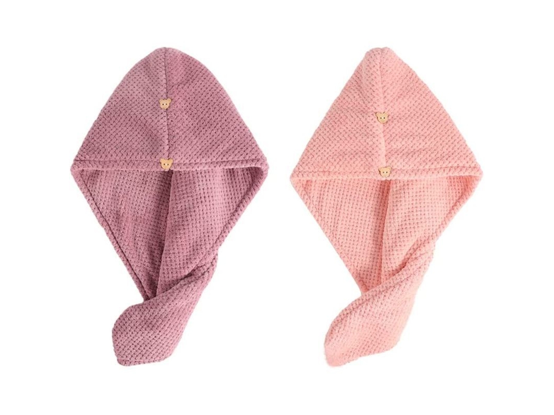Nova Line toalha de Cabelo Grossa de Microfibra com Botão para Secar Cabelo e Boné de Natação Roxo Rosa e Rosa Claro