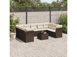 Vidaxl 10 Pcs Conj. Sofás Jardim Com Almofadões Vime Pe Castanho
