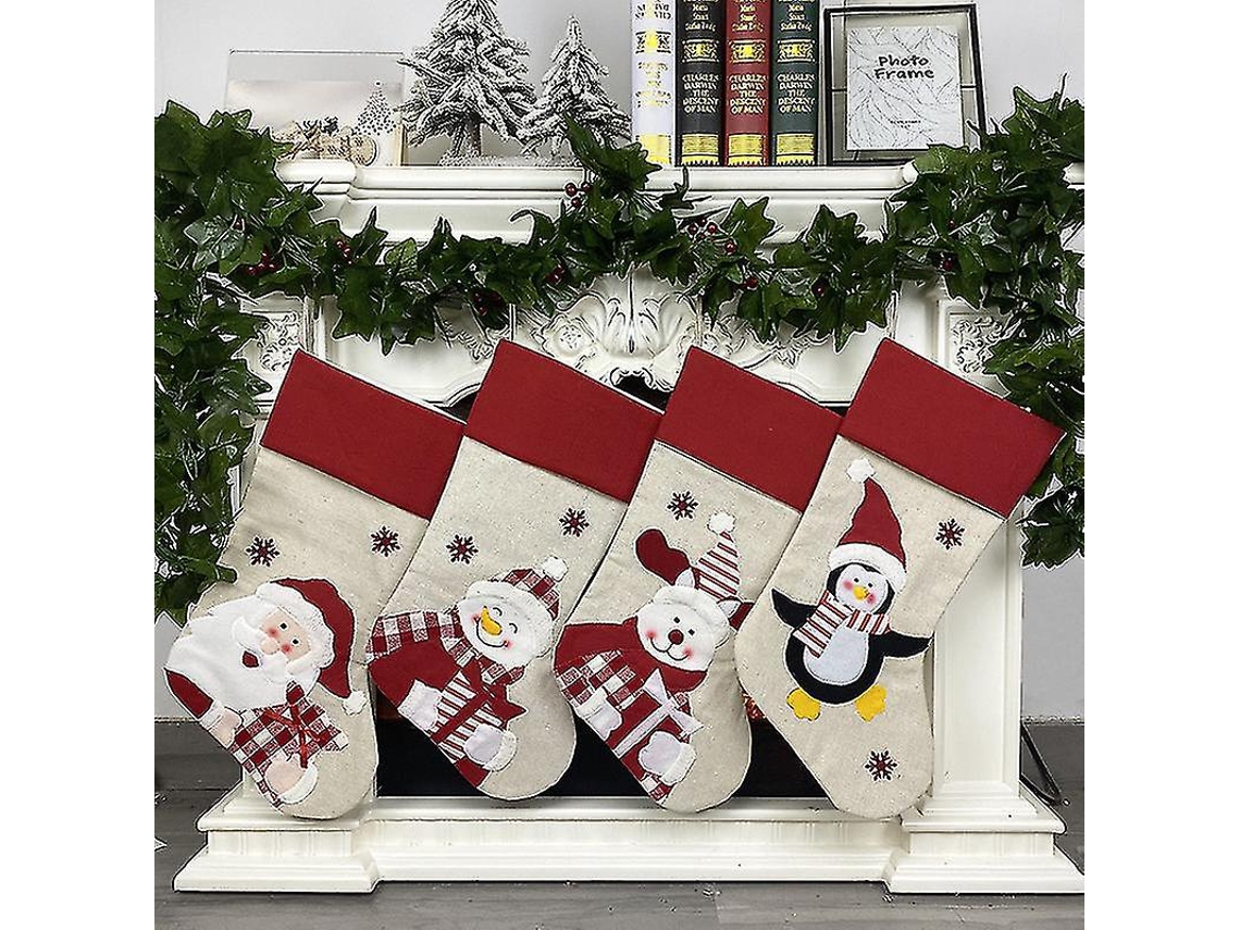 Pacote Com 4 Meias De Natal Grandes Com Suportes, Enfeites De Papai Noel E Boneco De Neve Olysi Shop