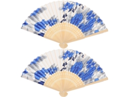 2 Peças Éventail À Main En Soie Chinoise Pliant Motifs Délicats En Bois,