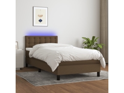 Vidaxl Cama Box Spring C/ Colchão/led 90x200 Cm Tecido Castanho-escuro