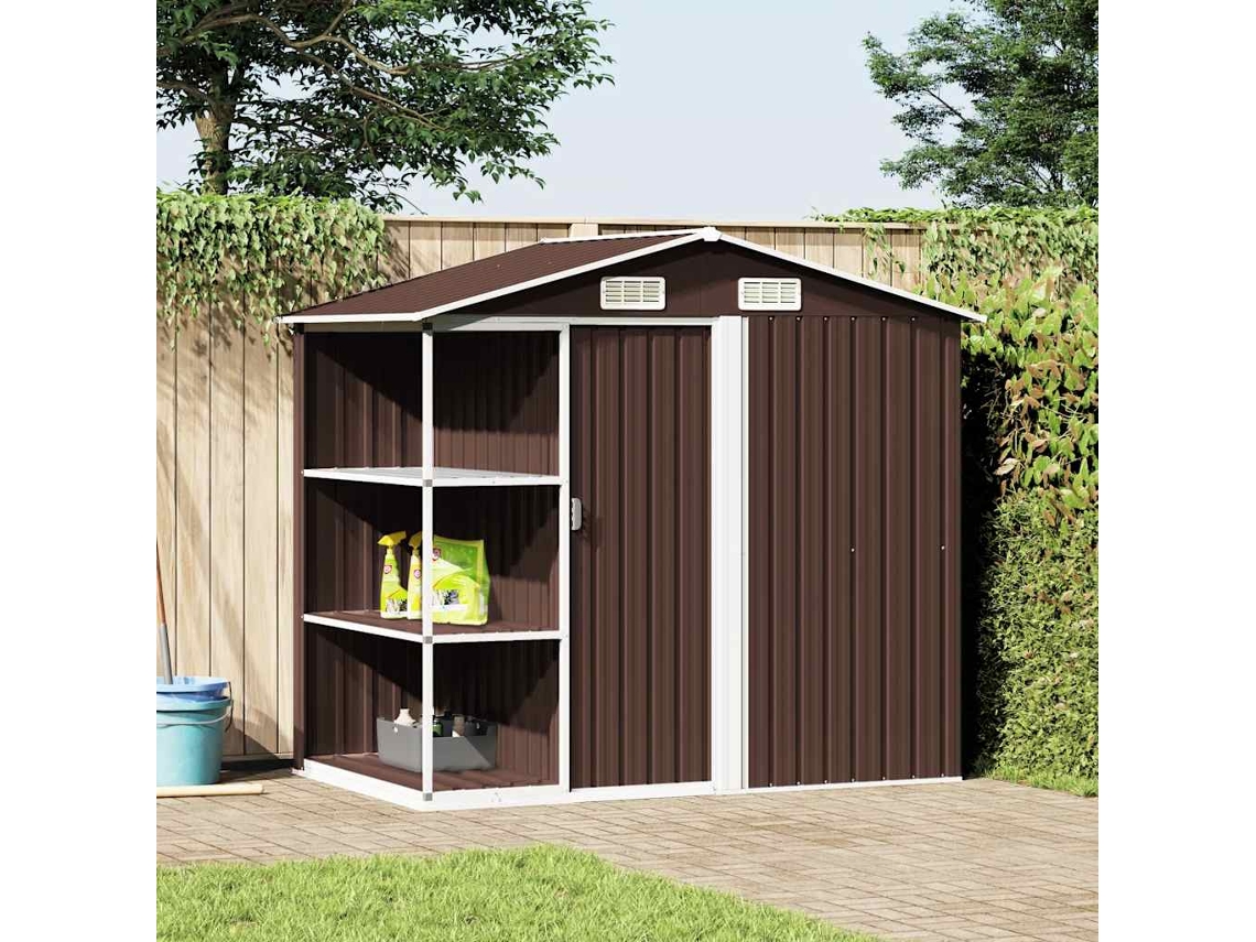 Vidaxl Abrigo De Jardim C/ Prateleiras 205x130x183 Cm Ferro Castanho
