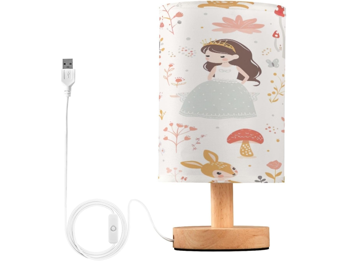Luminária De Cabeceira Skyshu Com Animais Da Floresta, Pequena Luminária De Mesa Led Usb Com Base Madeira Antiderrapante