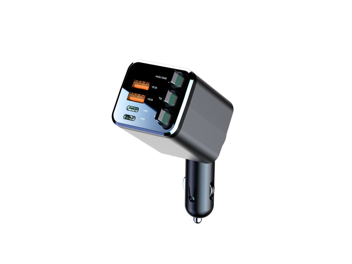 Carregador Carro 7 em 1 120w Três Cabos Retrácteis Usb c, Ecrã Tensão Digital Qc Pd Super Charge Entrada Dc12 24v STELASPLEN