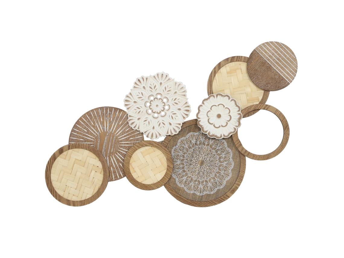 Decoração De Natural Parede Madeira, Escultura Em Único Múltiplos Discos, 83,8 X 44,5 Cm,