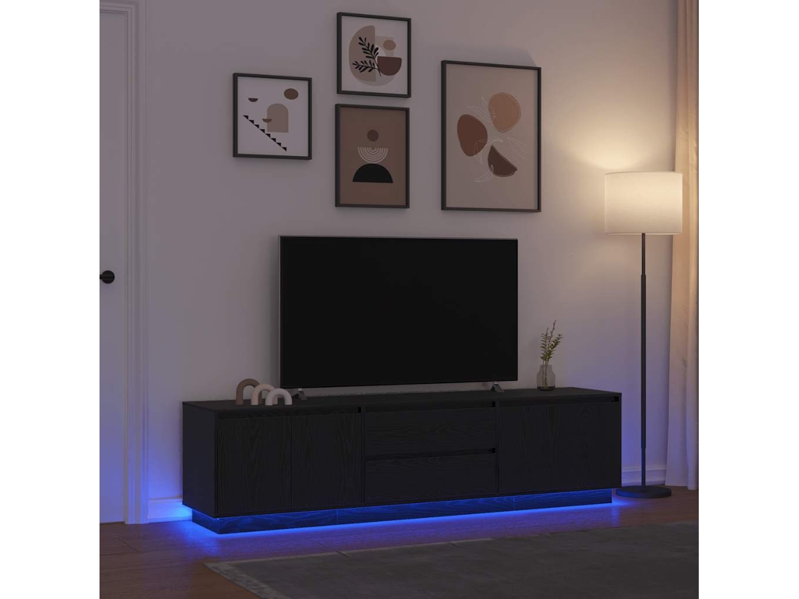 Vidaxl Móvel De Tv Com Luzes Led 193,5x41x50 Cm Carvalho Preto