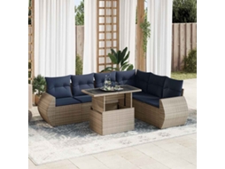 Vidaxl 7 Pcs Conjunto Sofás Jardim Almofadões Vime Pe/acácia Cinzento