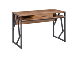 Mesa de Escritório Moderna em Metal e Mdf,estilo Industrial,com Prateleira e Gaveta,120x60x76cm,preto e Marrom BTFORUS