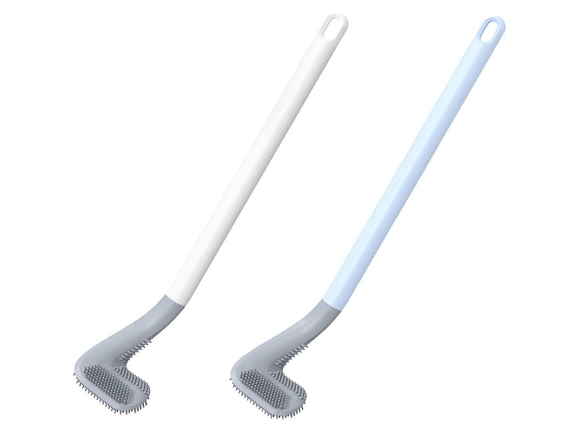 2 Peças De Escova De Vaso Sanitário De Silicone Com Cabo Longo E Suporte, Design Triangular Para Limpeza Profunda Sem Cantos Cegos