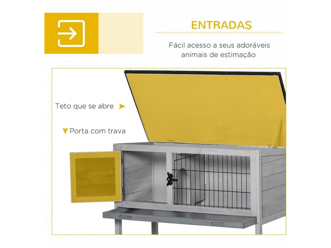Gaiola para coelhos PAWHUT D51-119GY (Cinzento - 86 x 45 x 70 cm - Madeira de Abeto)
