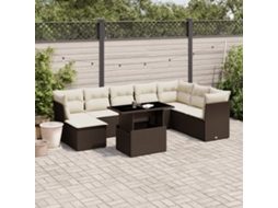 Vidaxl 9 Pcs Conjunto Sofás P/ Jardim C/ Almofadões Vime Pe Castanho