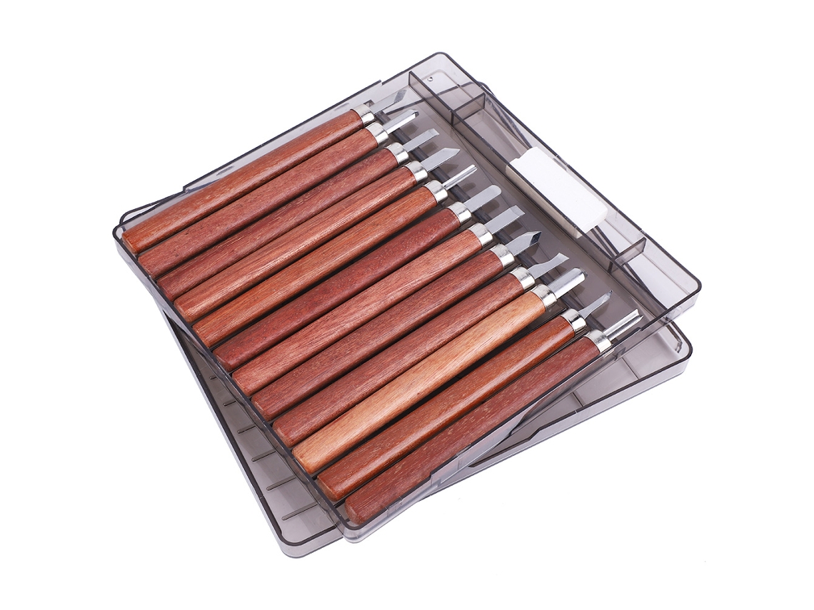 Yuru 12pcs Ferramenta de Esculpimento em Madeira Burin Aço Carbono Alto Cabo Pau rosa com Britadeira