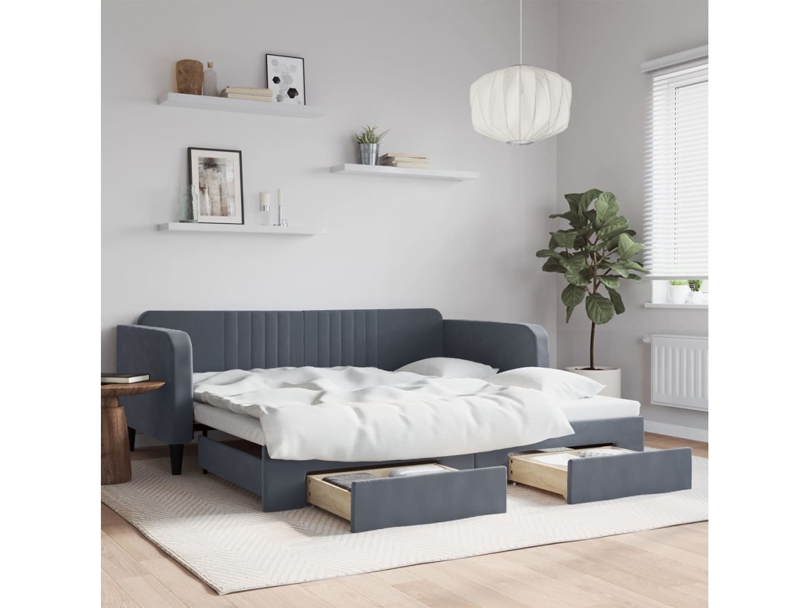Vidaxl Sofá-cama C/ Gavetão E Gavetas 100x200cm Veludo Cinzento-escuro