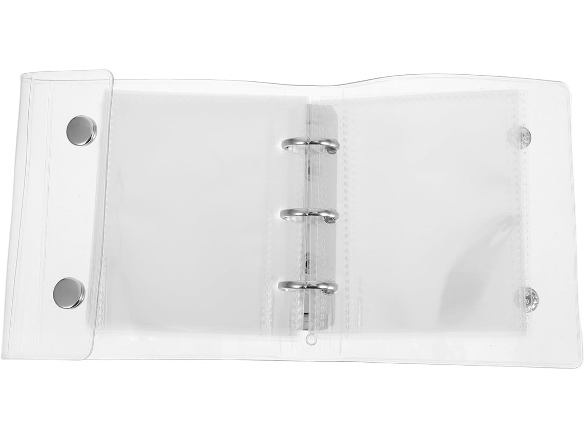 Mini Pasta Transparente A8 Em Pvc Com Fecho De Botão Pressão, 3 Argolas, 20 Bolsos Internos Flexíveis Para Folhas Soltas