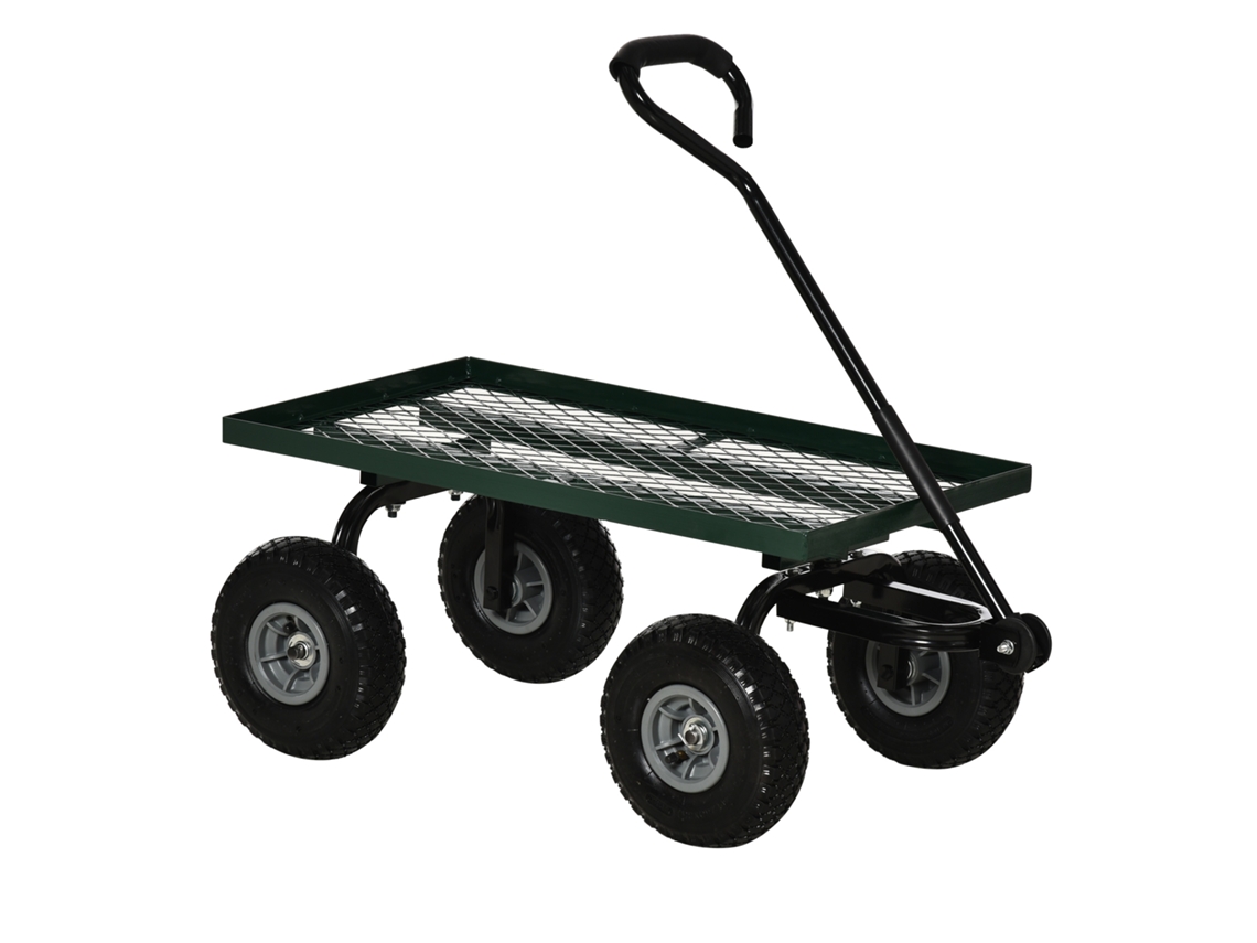 Carrinho de Jardim em Aço com capacidade 150kg e alça revestida 94x48,5x100cm preto e verde BTFORUS