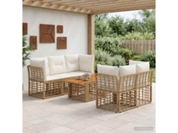 Vidaxl Conjunto De Sofá De Jardim 6 Unid. Natural E Branco Creme
