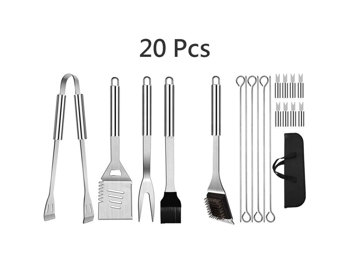 Conjunto De 20 Peças De Ferramentas Para Bbq, Em Aço Inox, Portátil Para Exterior, Com Estojo/bolsa, Para Churrasco, Campismo E Exterior