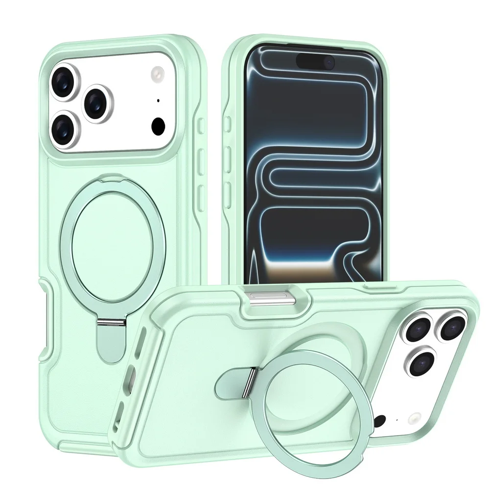 (verde 13pro) Capa Protetora Reforçada 2 Em 1 Com Suporte Magnético De Metal Magsafe
