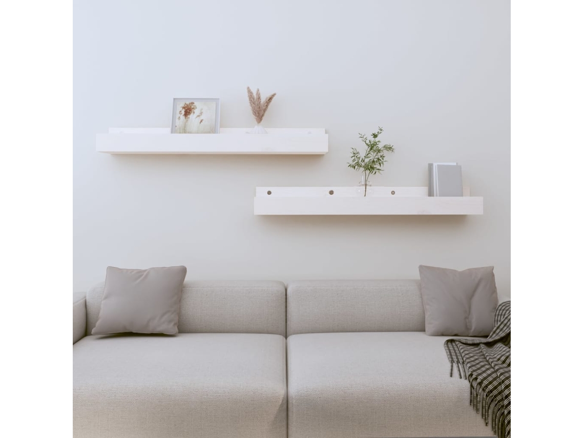 Vidaxl Prateleiras De Parede 2 Pcs 80x12x9 Cm Pinho Maciço Branco