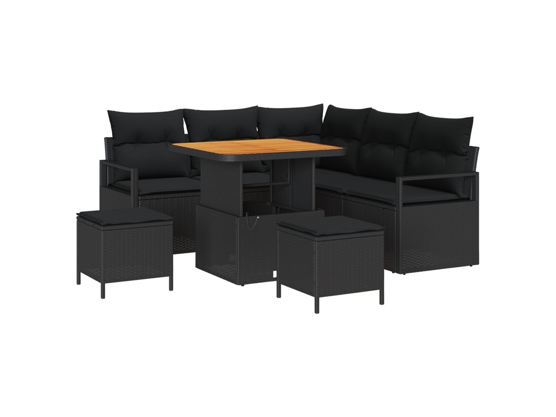 Conjunto 8 Conjunto De Móveis De Jardim Vidaxl Preto Vime Pe (177 X 177 X 85 Cm)