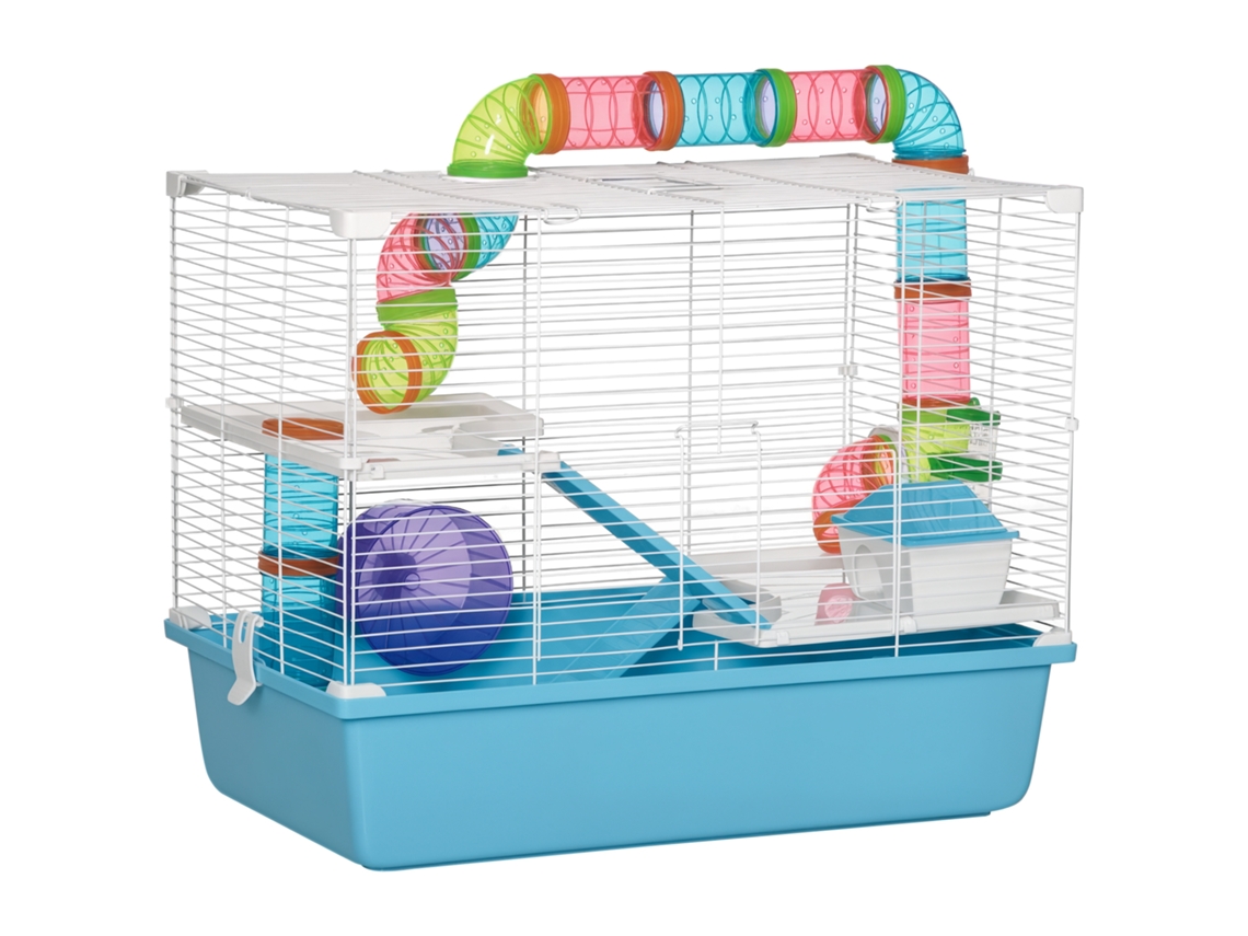 Gaiola De Hamster De 3 Andares Com Tubos, Casinha, Bebedouro E Roda, 59x36x47 Cm