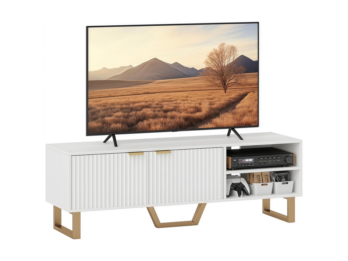 Suporte/bancada Para Tvs De Até 70 Polegadas - Armário Com 2 Portas Caneladas, Compartimento Aberto E Sistema, Versátil