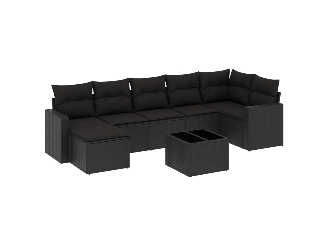 Conjunto de 8 Sofás de Jardim com Almofadões Vime Pe Preto MAISON EXCLUSIVE (8 pcs)