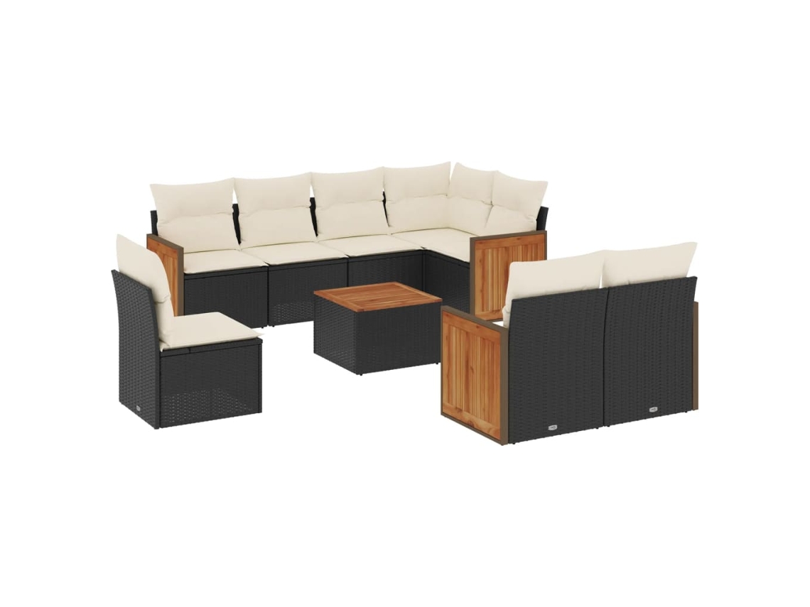 Conjunto de 9 Sofás para Jardim com Almofadões Vime Pe Preto MAISON EXCLUSIVE (9 pcs)
