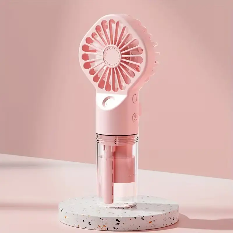 (rosa) Ventilador Portátil Recarregável Com Sistema De Névoa, Ideal Para Uso Externo E Em Escritórios.