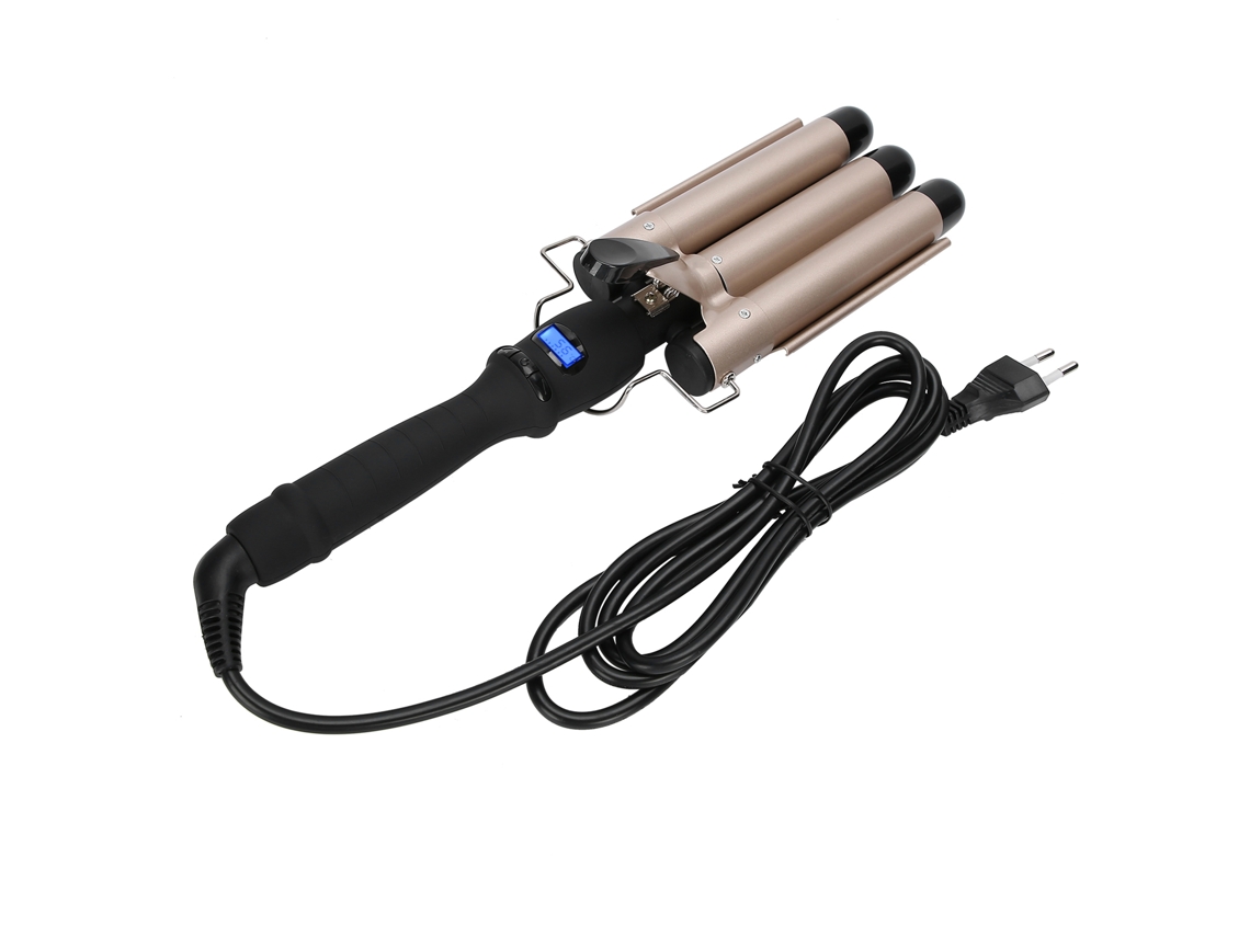 2026 plancha de Rizo com 3 Barras Wand Ondulador de Cabelo Ferramenta de Estilo 32mm Ouro 110‑240veu Plug