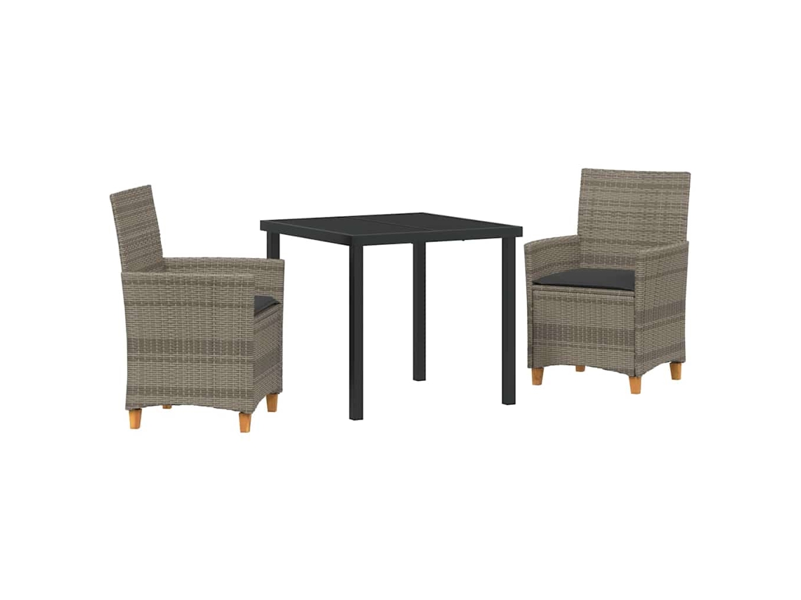 Conjunto de Jantar para Jardim 3 Pcs - Móveis de Jardim para Refeição Cinzeto Vime Pe HARLANV1