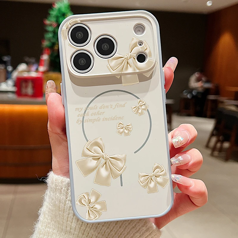 Capa Magnética Para Iphone 17 Pro Max Com Estampa De Laço (cinza), Tpu Macio E Capa Traseira Rígida Em Pc.