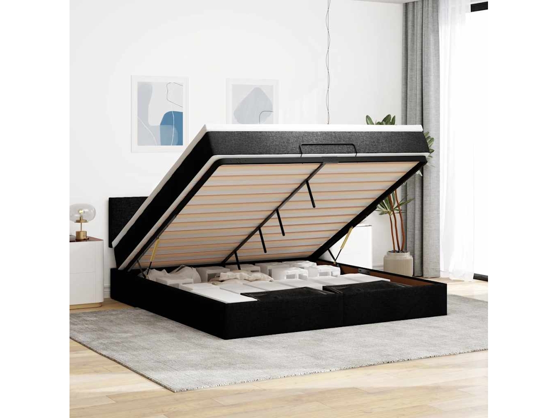 Estrutura De Cama Otomana Com Colchão 160x200 Cm Tecido Preto