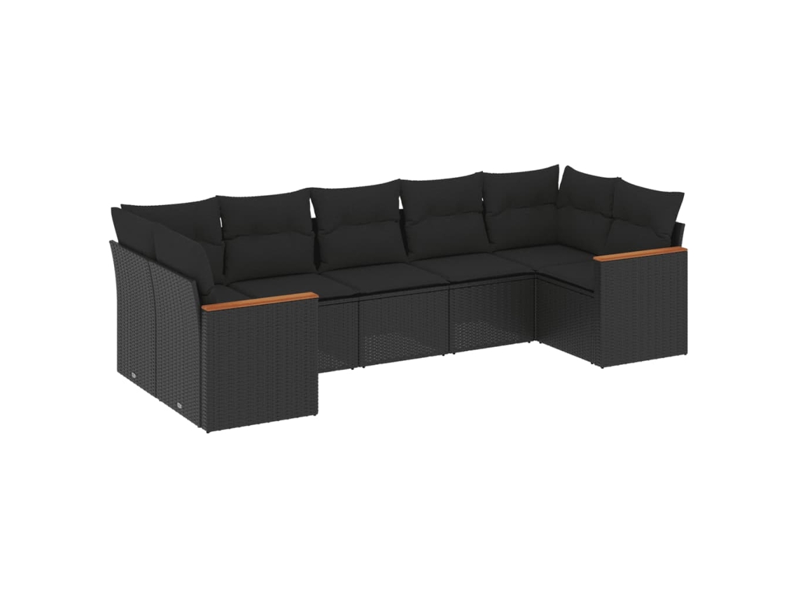 Conjunto de 7 Sofás para Jardim com Almofadões Vime Pe Preto MAISON EXCLUSIVE (7 pcs)