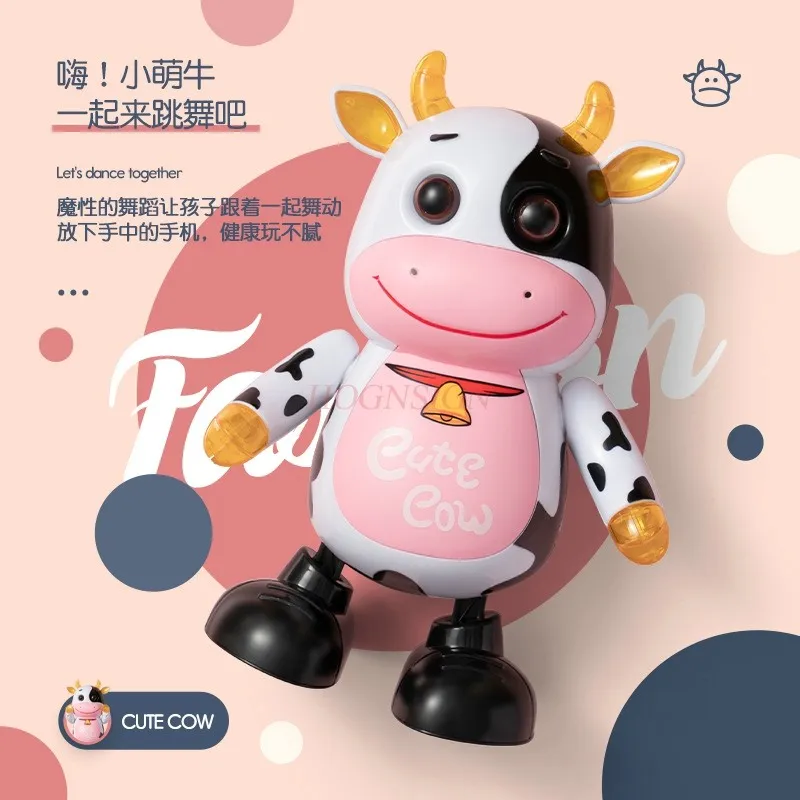Vaca Dançante Elétrica com Luzes e Música - Brinquedo Infantil Macio e Iluminado