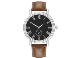Relógio masculino de quartzo com pulseira de couro sintético, estilo casual, marrom escuro/preto.